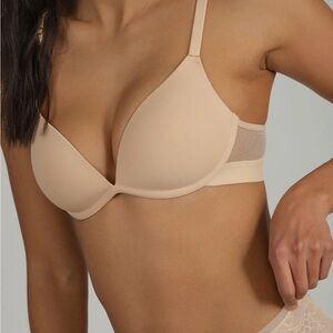 3 Lively Deep V Push-up Wireless Bras, 36A, Beige, Navy & Black